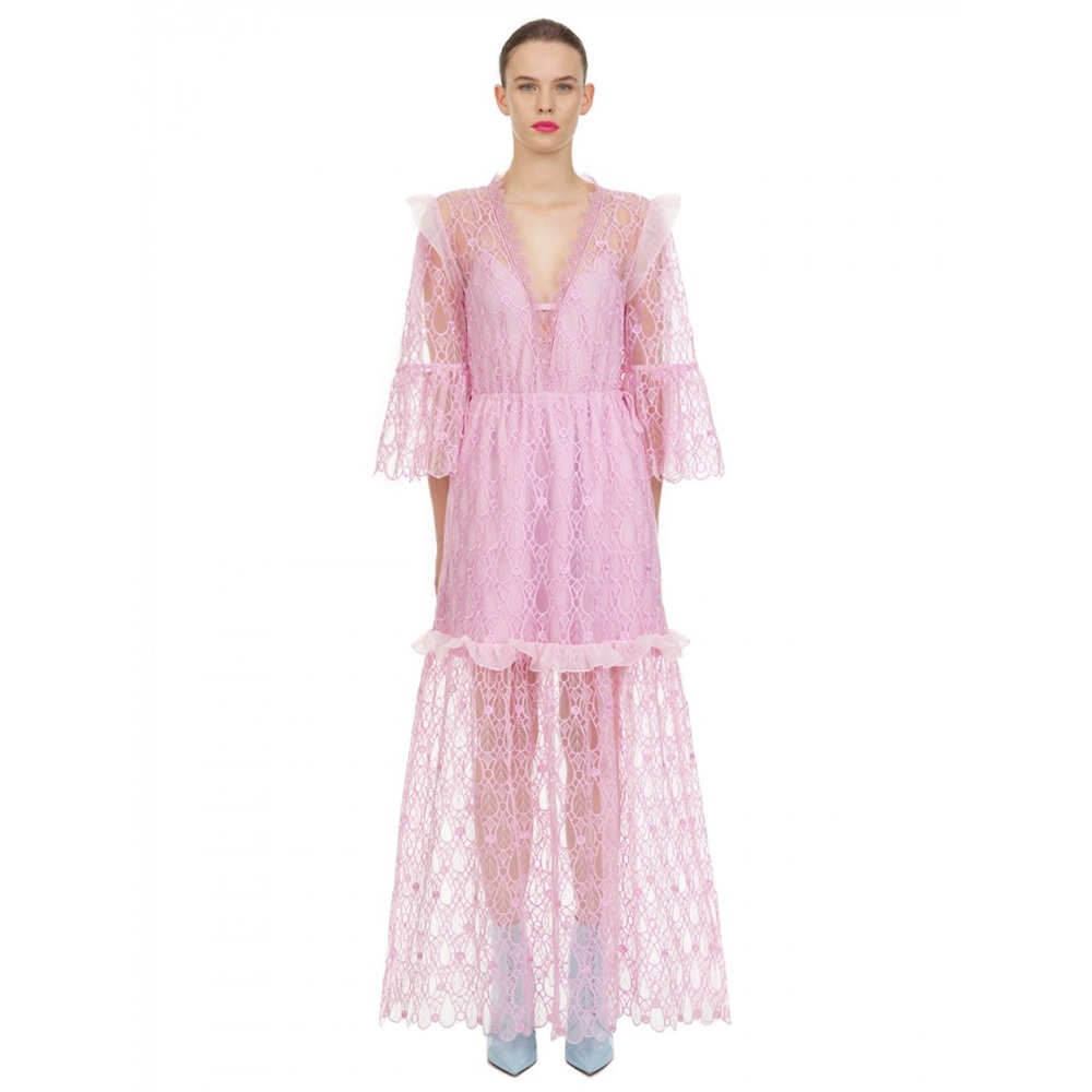 🌸 Self Portrait 🌸 Tear Drop Mesh Maxi Dress Lilac Size US4